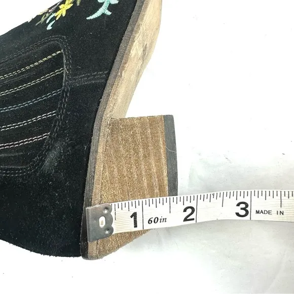 Diba Ankle Boots 7.5 Black Suede Embroidered Floral  Zip Up Bootie Womens
