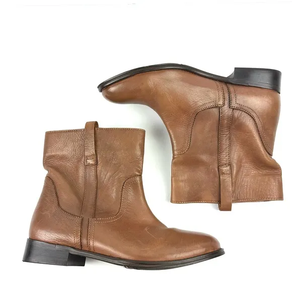 Diba Bell Ankle Boots 9 Brown Leather Slip On Bootie Womens