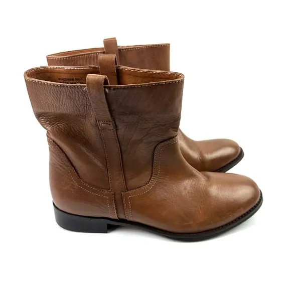 Diba Bell Ankle Boots 9 Brown Leather Slip On Bootie Womens