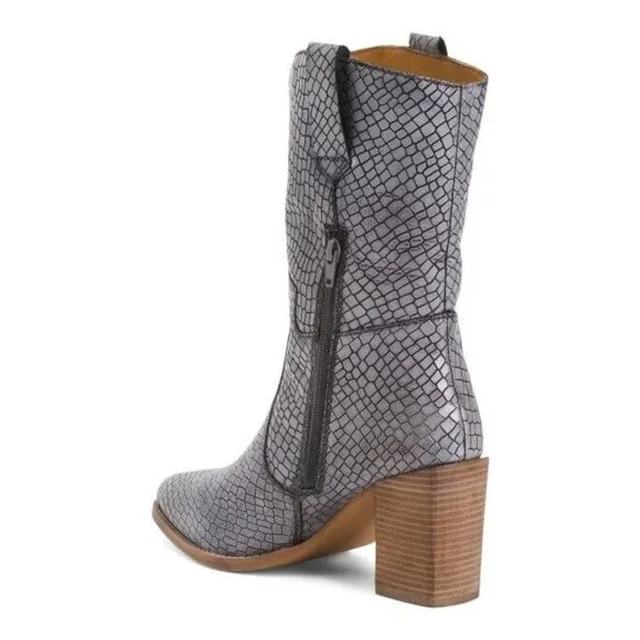 Diba True Leather Mid Calf Western Boots croc embossed Size 8 US New In Box