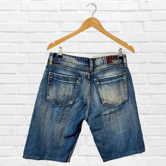 DIESEL Men's Denim Bermuda Shorts Mid-Rise Button Fly Washout Bottoms Jeans