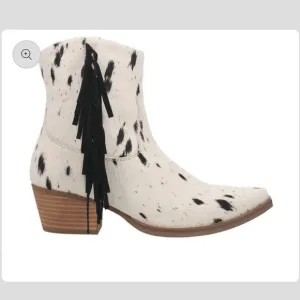Dingo Hair We Go Boots Cowboy Cowgirl Western Fringe Leather Cow Hair Black 8.5