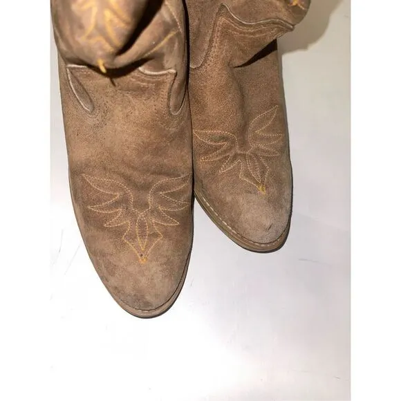 Dingo Womens Vintage Western Boots 8.5 M Cognac Suede Stacked Heel