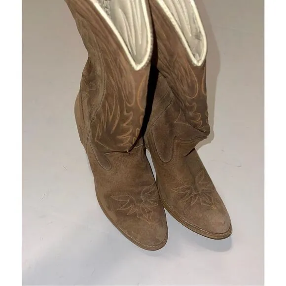 Dingo Womens Vintage Western Boots 8.5 M Cognac Suede Stacked Heel