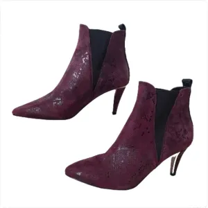DKNY New Alani Booties Garnet Red Leather Slip On Snake Print Heel Size 7.5