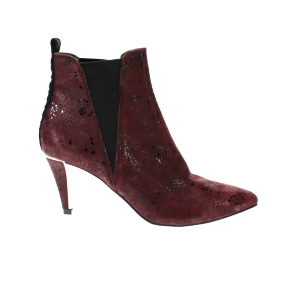 DKNY New Alani Booties Garnet Red Leather Slip On Snake Print Heel Size 7.5