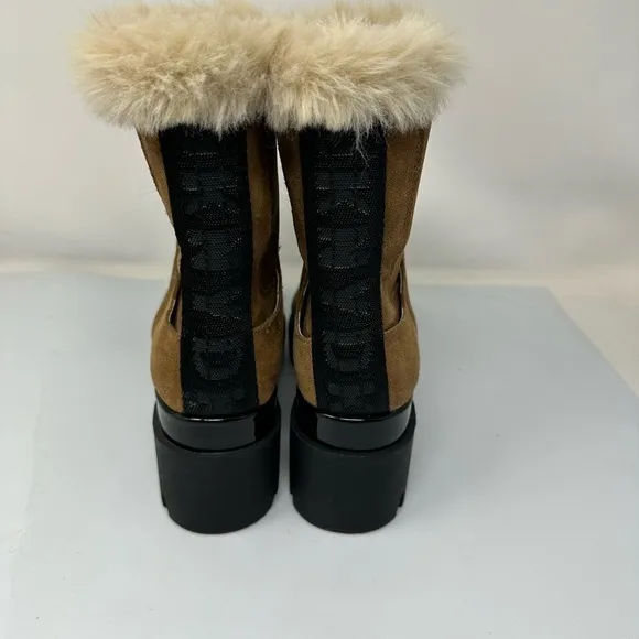 DKNY Women's BAX Wedge Bootie Suede Pointed Toe Ankle Faux Fur Boots 7.5
