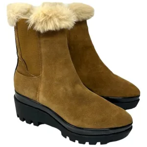 DKNY Women's BAX Wedge Bootie Suede Pointed Toe Ankle Faux Fur Boots 7.5