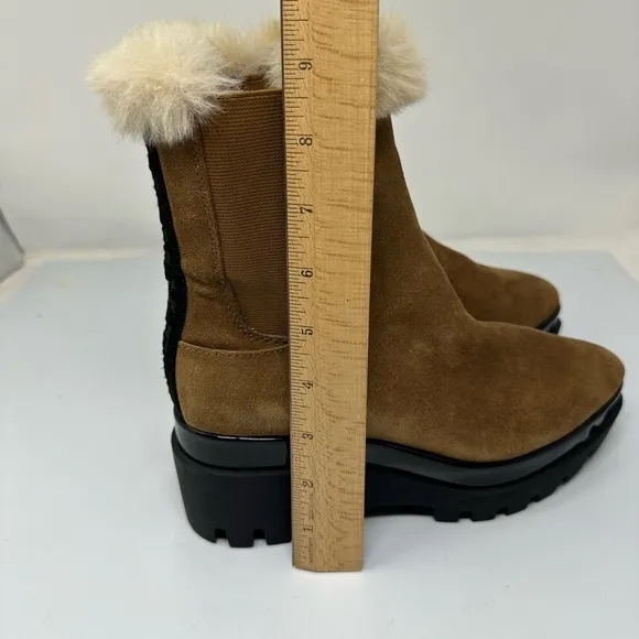 DKNY Women's BAX Wedge Bootie Suede Pointed Toe Ankle Faux Fur Boots 7.5