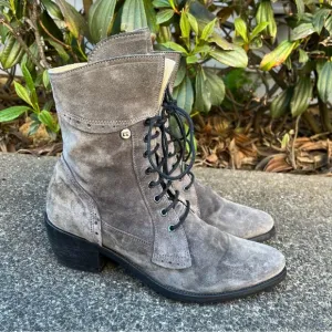Dkode Victorian Lace Up Boots Made in Portugal Gray Suede Leather Steampunk