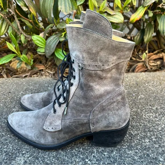 Dkode Victorian Lace Up Boots Made in Portugal Gray Suede Leather Steampunk