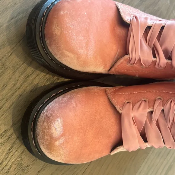 Doc Martin pink velvet boots