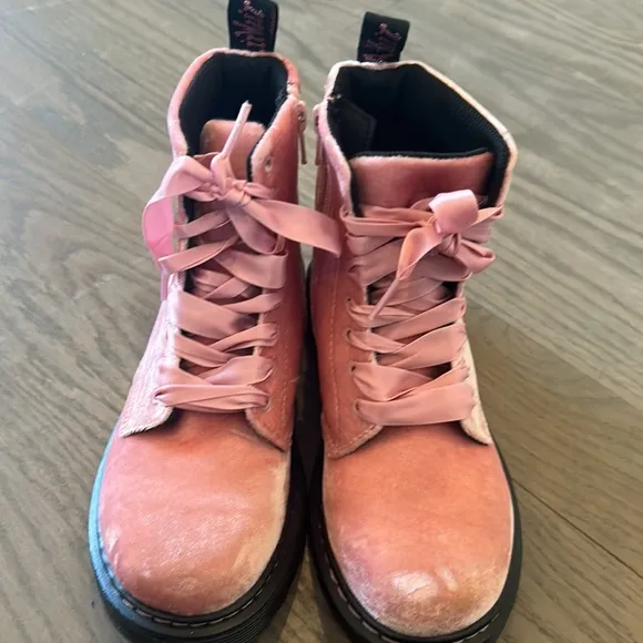 Doc Martin pink velvet boots