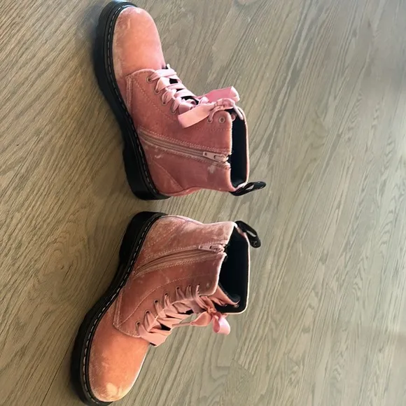 Doc Martin pink velvet boots
