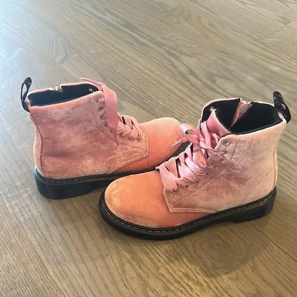 Doc Martin pink velvet boots