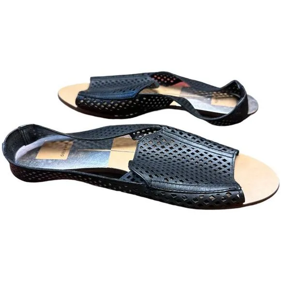 Dolce Vita Black Perforated Leather Flat Sandals Women's Size 8.5 NWOT