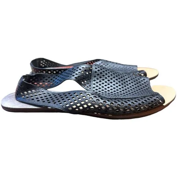 Dolce Vita Black Perforated Leather Flat Sandals Women's Size 8.5 NWOT