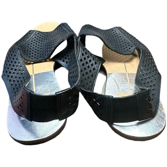 Dolce Vita Black Perforated Leather Flat Sandals Women's Size 8.5 NWOT