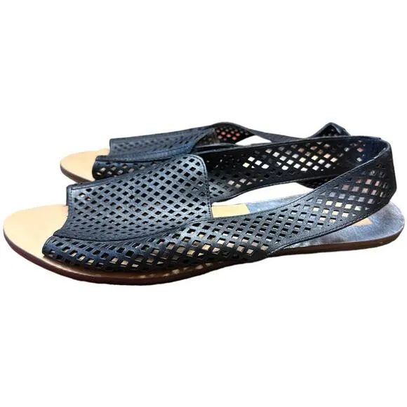 Dolce Vita Black Perforated Leather Flat Sandals Women's Size 8.5 NWOT