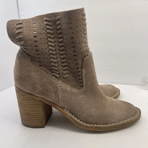 Dolce Vita Booties Tan Suede Leather Heeled Boots Boho Chic Women's Size 7.5