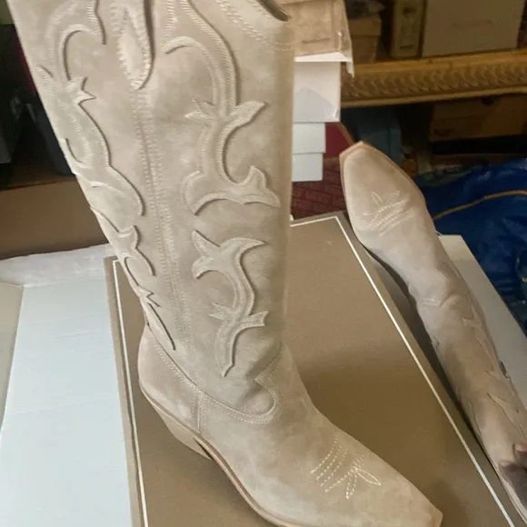 Dolce Vita Samare suede embroidered wedtetn tall boots