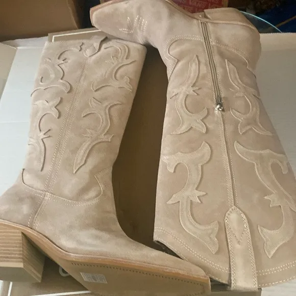 Dolce Vita Samare suede embroidered wedtetn tall boots