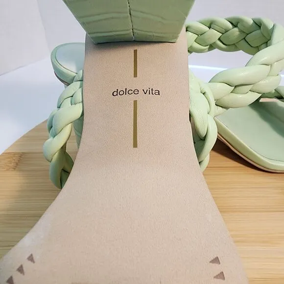 Dolce Vita Sandals Paily Braided Faux Leather Healed Mules Mint Green Size 10