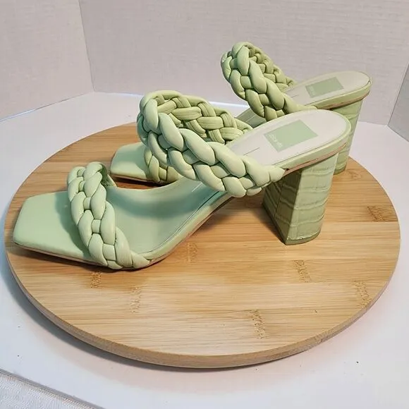 Dolce Vita Sandals Paily Braided Faux Leather Healed Mules Mint Green Size 10