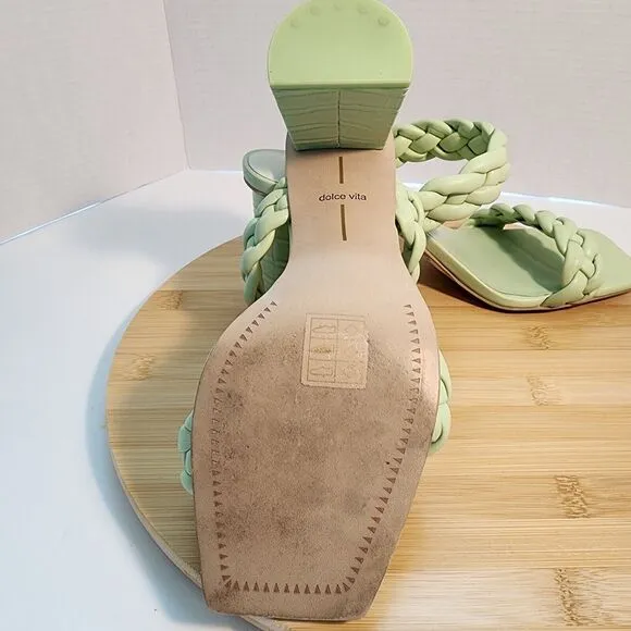 Dolce Vita Sandals Paily Braided Faux Leather Healed Mules Mint Green Size 10