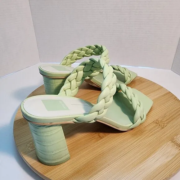 Dolce Vita Sandals Paily Braided Faux Leather Healed Mules Mint Green Size 10