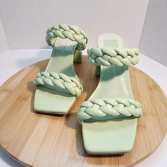 Dolce Vita Sandals Paily Braided Faux Leather Healed Mules Mint Green Size 10