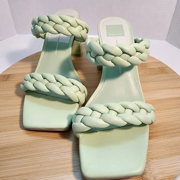 Dolce Vita Sandals Paily Braided Faux Leather Healed Mules Mint Green Size 10