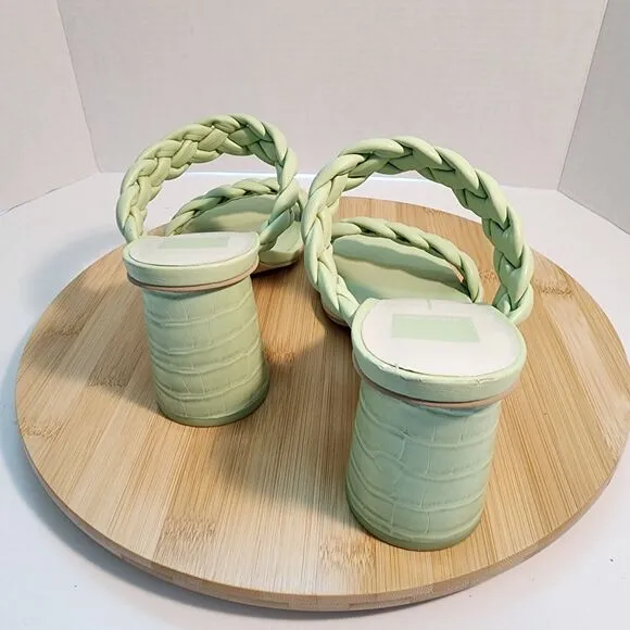 Dolce Vita Sandals Paily Braided Faux Leather Healed Mules Mint Green Size 10