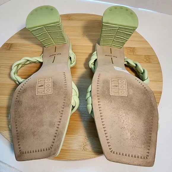 Dolce Vita Sandals Paily Braided Faux Leather Healed Mules Mint Green Size 10