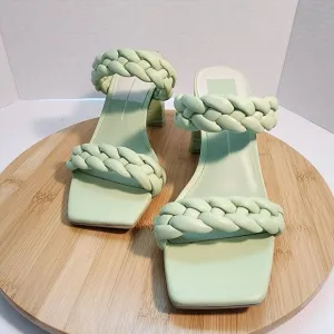 Dolce Vita Sandals Paily Braided Faux Leather Healed Mules Mint Green Size 10