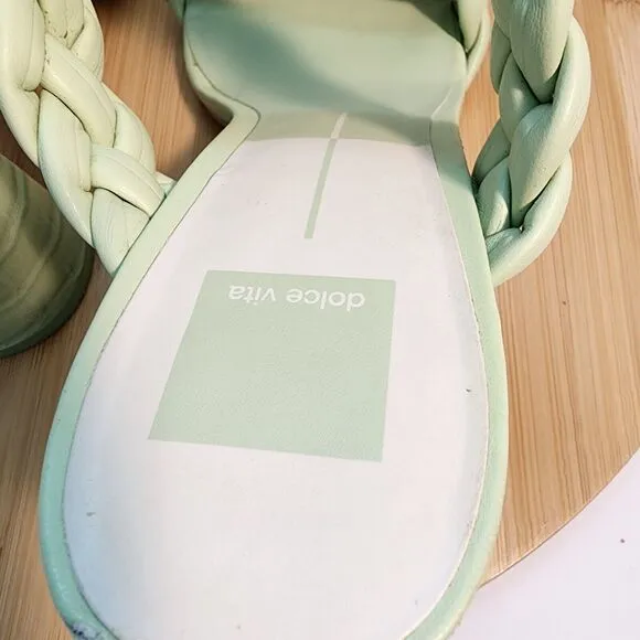 Dolce Vita Sandals Paily Braided Faux Leather Healed Mules Mint Green Size 10