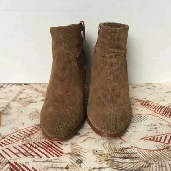 Dolce Vita Tan Perforated Suede Ankle Boots - 7.5