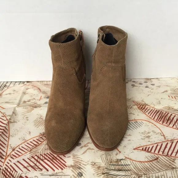 Dolce Vita Tan Perforated Suede Ankle Boots - 7.5