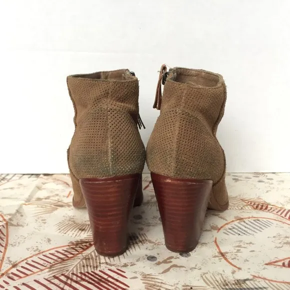 Dolce Vita Tan Perforated Suede Ankle Boots - 7.5