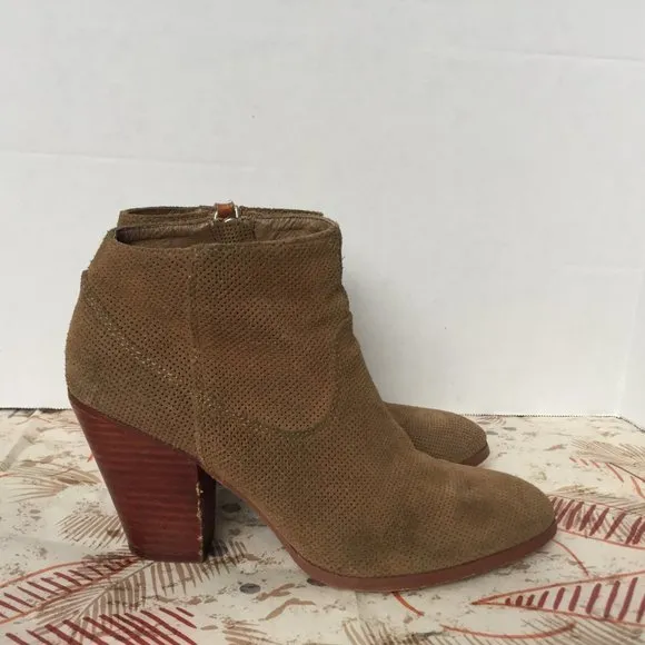 Dolce Vita Tan Perforated Suede Ankle Boots - 7.5