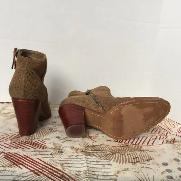 Dolce Vita Tan Perforated Suede Ankle Boots - 7.5