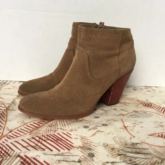 Dolce Vita Tan Perforated Suede Ankle Boots - 7.5