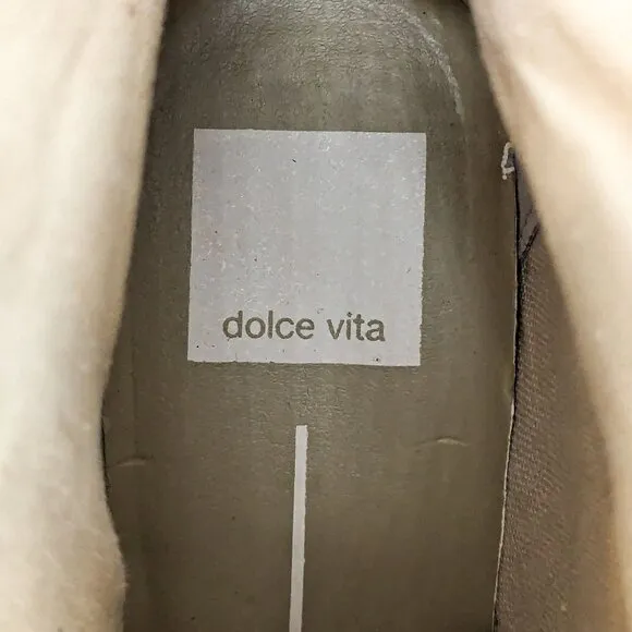 Dolce Vita Women Nashe Western Cowboy Eggshell Leather Fabric Boots size 6.5