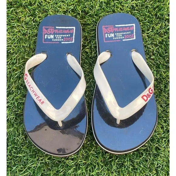 Dolce&amp;Gabbana Beachwear Black Shiny Rubber Flip Flops Sandals Women’s Size 7