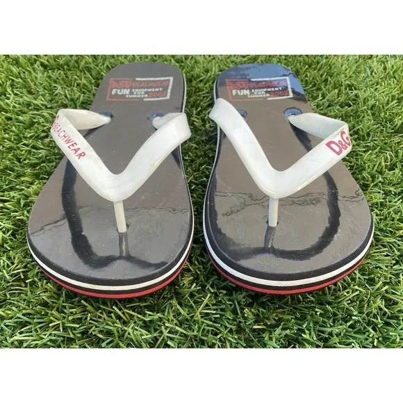 Dolce&amp;Gabbana Beachwear Black Shiny Rubber Flip Flops Sandals Women’s Size 7