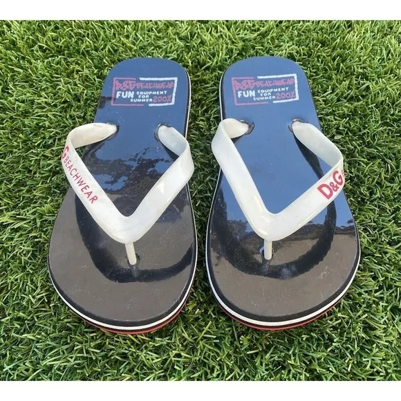 Dolce&amp;Gabbana Beachwear Black Shiny Rubber Flip Flops Sandals Women’s Size 7