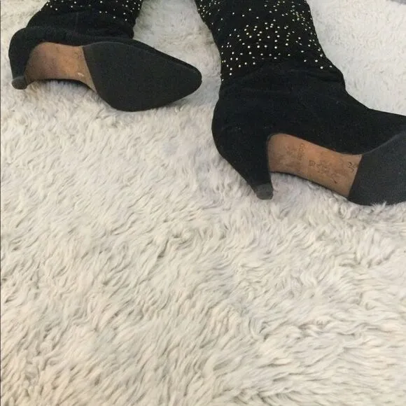 Dolce Vita 6.5 suede black boots gold studs