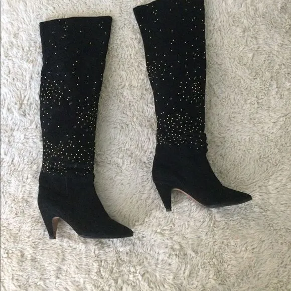 Dolce Vita 6.5 suede black boots gold studs