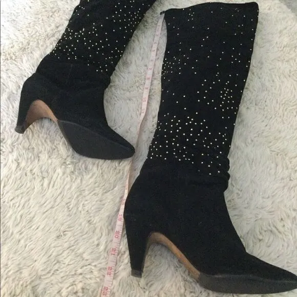 Dolce Vita 6.5 suede black boots gold studs