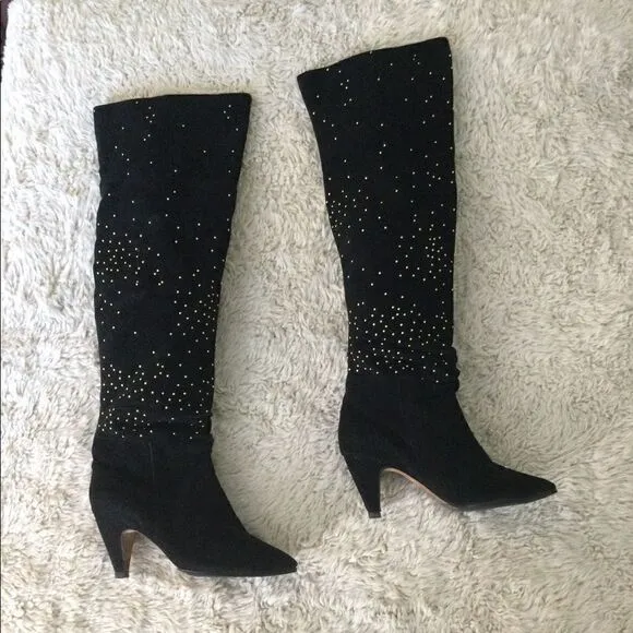 Dolce Vita 6.5 suede black boots gold studs